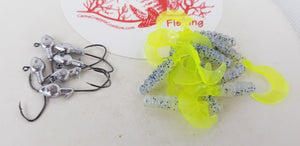 Cams Hooks & Plastics 80 Piece Set 1/16 Minnow Head B/N #2 +Monkey Milk & Chartreuse Curly Tail