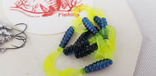 Load image into Gallery viewer, Cams Hooks &amp; Plastics 80 Piece Set 1/16 Minnow Head B/N #2 +Blue Black &amp; Chartreuse Curly Tail
