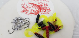 Cams Hooks & Plastics 80 Piece Set 1/16 Minnow Head B/N #2 + Red Black & Chartreuse Curly Tail