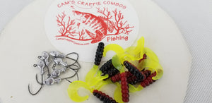 Cams Hooks & Plastics 80 Piece Set 1/16 Minnow Head B/N #2 + Red Black & Chartreuse Curly Tail