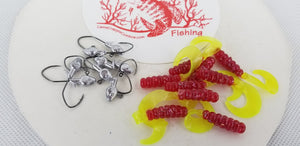 Cams Hooks & Plastics 80 Piece Set 1/16 Minnow Head B/N #2 Hook + Fireball Red Curly Tail