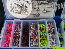 Load image into Gallery viewer, Cam&#39;s 2 in1 Kit Combo  [60pc. Hand Painted Assortment &quot;Nasty Bend Hooks&quot; &amp;  All Plastic  Curly Tail &amp; Stinger Shad [Hologram Flake] Assortment Kit
