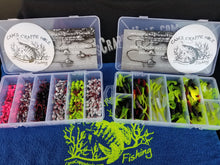 Load image into Gallery viewer, Cam&#39;s 2 in1 Kit Combo  [60pc. Hand Painted Assortment &quot;Nasty Bend Hooks&quot; &amp;  All Plastic  Curly Tail &amp; Stinger Shad [Hologram Flake] Assortment Kit
